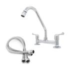 Torneira Misturador Cozinha Metal Bancada Mesa + 2 Engates íveis Malha Aço