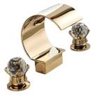 Torneira Misturador Lavabo Banheiro Duplo Comando Gold Ouro Banheiro Diamante Pedra Curva Bica Baixa Cascata Moderno Dourado Misturador