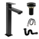 Torneira Para Banheiro Bica Alta Aço Inox Preto Fosco com Kit Instalação Válvula Sifão e Engate