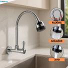 Torneira Parede Cozinha Gourmet Cromado Aço Inox Jato Arejador Fácil Instalação Super Resistente