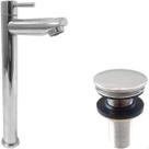 Torneira Pia Banheiro Bica Alta Cromada ¼ De Volta E Valvula Click ⅞ Inox Kit Banheiro Torneira Fria e Ralo