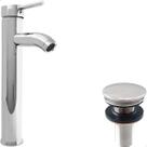 Torneira Pia Banheiro Bica Alta Cromada E Valvula Click ⅞ Inox Kit Banheiro Torneira Redonda Monocomando Misturador e Ralo Pia Escoamento 30mm