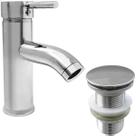 Torneira Pia Banheiro Bica Baixa Cromada E Valvula Click 1¼ Inox Kit Banheiro Torneira Redonda Monocomando Misturador e Ralo Pia Escoamento 30mm
