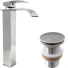 Torneira Pia Banheiro Cascata Bica Alta Cromada E Valvula Click 1¼ Inox Kit Banheiro Torneira Monocomando Misturador e Ralo Pia Escoamento 40mm Torneira Pia Banheiro Cascata Bica Alta Cromada E Valvula Click 1¼ Inox Kit Banheiro Torneira Monocomando Misturador e Ralo Pia Escoamento 40mm