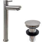 Torneira Pia Banheiro Escovada Bica Alta E Valvula Click ⅞ Inox Fosco Kit Banheiro Torneira Fria ¼ De Volta Simples e Ralo Pia Escoamento 30mm Torneira Pia Banheiro Escovada Bica Alta E Valvula Click ⅞ Inox Fosco Kit Banheiro Torneira Fria ¼ De Volta Simples e Ralo Pia Escoamento 30mm