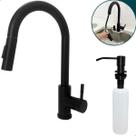 Torneira Pia Cozinha Preta E Dispenser Dosador Detergente Preto 500ml Kit Cozinha Inox 304 Porta Detergente De Embutir Gourmet Monocomando Misturador