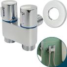 Torneira Registro Duplo Inox Cromado Para Ducha Higienica 2 Saídas de água Independente Banheiro Válvula Dupla ½ Pol Caixa Acoplada Chuveirinho