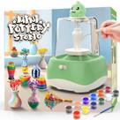 Torno de cerâmica mini Wwzzey para crianças com prato giratório e argila verde Torno de cerâmica mini Wwzzey para crianças com prato giratório e argila verde