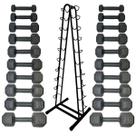Torre Suporte + Halteres Sextavado de Ferro Fundido - Pares de 1 a 10 Kg