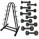 Torre Suporte + Halteres Sextavado de Ferro Fundido - Pares de 1 a 5Kg