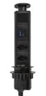 Torre Tomada Embutir Totem 2 Tomada Elétrica 10A 2 USB Preto Preta Mesa Móvel Bancada