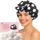 Touca de banho LitBear Luxury Silk Lined Waterproof Black Dots