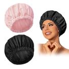 Touca de banho reutilizável Edoneery Waterproof para mulheres rosa e preta Touca de banho reutilizável Edoneery Waterproof para mulheres rosa e preta
