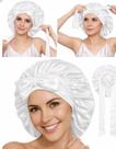 Touca de Cetim de Seda Dupla Anti Frizz C/ Laço para Dormir Cabelo Liso Crespo Cacheados Cor Branca
