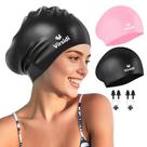 Touca de natação VIRSIDI grande para adultos com cabelo comprido e clipe nasal, pacote com 2