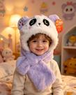 Touca Gorro Cachecol 2 em 1 Panda Peluciada Tampa Orelha Forrada Para Infantil(6-15anos)