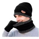 Touca +Gorro Cachecol +luva Térmica Proteção Pelucia - Preto
