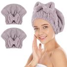 Toucas de secagem de cabelo grandes de microfibra SUNLAND com nó em arco, touca de banho de secagem rápida, macia e absorvente, toucas de banho de turbante para cabelos encaracolados, grossos e molhados, 11 x 13,4 polegadas, pacote com 2 unidades, roxas