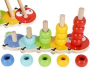 Towo Wooden Stacking Rings Baby Lovely Caterpillar Counting Game Quebra-cabeça de classificação de cores Empilhador de anéis de 5 pinos Counting Rings Early Learning, brinquedos de madeira para crianças de 1 ano, presente de primeiro aniversário, menino e menina