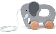 Toy Hape Elephant Wooden Push and Pull para criança, cinza