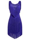 Traje de dança latina IBAKOM Fringe Rhinestone feminino azul royal
