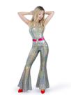 Traje de discoteca, macacão Nawgut Sparkle Flare para mulheres