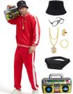 Traje de treino vermelho masculino Deaboat 80s, 9 peças, fantasia de Halloween