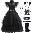 Traje de vestido preto gótico CVNHMG para meninas com acessórios