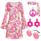 Traje Deerjoke, anos 60 e 70, roupa de discoteca, vestido hippie feminino, rosa Traje Deerjoke, anos 60 e 70, roupa de discoteca, vestido hippie feminino, rosa
