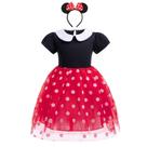 Traje Dressy Daisy 18-24M vermelho de bolinhas com faixa de cabeça