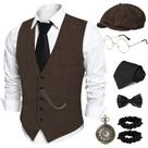 Traje PARTTELY da década de 1920 para homens com colete, óculos, boné e muito mais