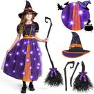 Traje Spooktacular Creations Light Up Purple Witch Girl de 5 a 7 anos