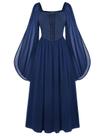 Traje: vestido renascentista, escarlate, escuridão, medieval, azul marinho