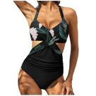 Trajes de banho femininos com recorte cruzado frontal de uma peça para controle de barriga Tankini Monokini Beachwear