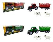 Trator Carrinho Fricção 30cm + Animais Fazendinha Brinquedo Cor Colorido