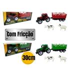 Trator Carrinho Fricção 30cm + Animais Fazendinha Brinquedo Faz de Conta Menino Menina Criança Pequena