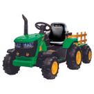Trator Elétrico Bateria 12v Com Carretinha Controle Remoto Luz E Som