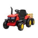 Trator eletrico infantil com carretinha vermelho 12v (ce23454) - zippy toys