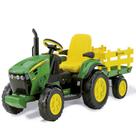 Trator elétrico John Deere Ground Force 12V com carretinha