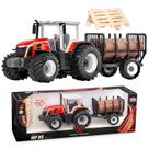 Trator Réplica Massey Ferguson Tora Brinquedo Agrícola Colecionável Com Carreta Removivel E Madeira