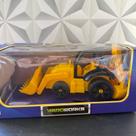 Trator retroescavadeira agroworks de plástico com roda livre brinquedo amarelo preto para criança menino carro caminhão