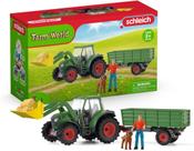 Trator verde Toy Playset Schleich Farm World com reboque 7PC