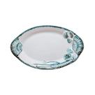 Travessa Oval Cerâmica Crustáceo Relevo Turquesa 30x18x3cm