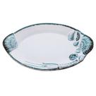 Travessa Oval Cerâmica Crustáceo Relevo Turquesa 41x25x5cm