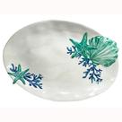 Travessa Oval em Melamina Desenho Algas Marinhas Concha Bege 44x32cm