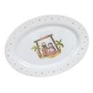 Travessa Oval Natal Sagrada Família 35cm Branco Natalino Bandeja Sobremesa Petisqueira Prato