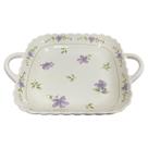 Travessa Quadrada Decorada Lavanda c/ Alça Porcelana 26x20cm