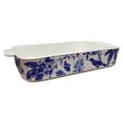 Travessa Refratária Retangular Floral G Azul/Branco 36x21,5cm
