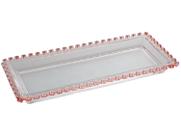 Travessa Retangular de Cristal Coração Borda Rosa 30cm x 13cm x 3cm - Lyor