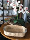 Travessa retangular vidro borossilicato revestimento rattan 30x17cm Travessa retangular vidro borossilicato revestimento rattan 30x17cm